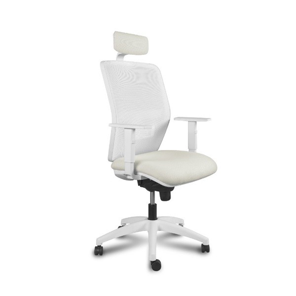 Silla blanca para uso intensivo con respaldo en malla blanca 